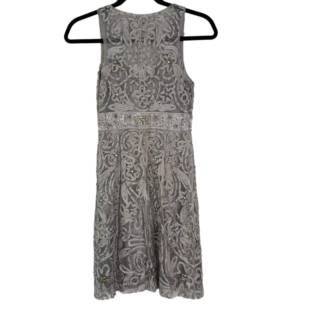 SUE WONG NOCTURNE Silver Embellished Beaded Cocktail Dress Sleeveless Party 0 XS - Picture 5 of 14